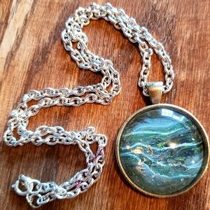 Made by me Fluid art necklace silver plated